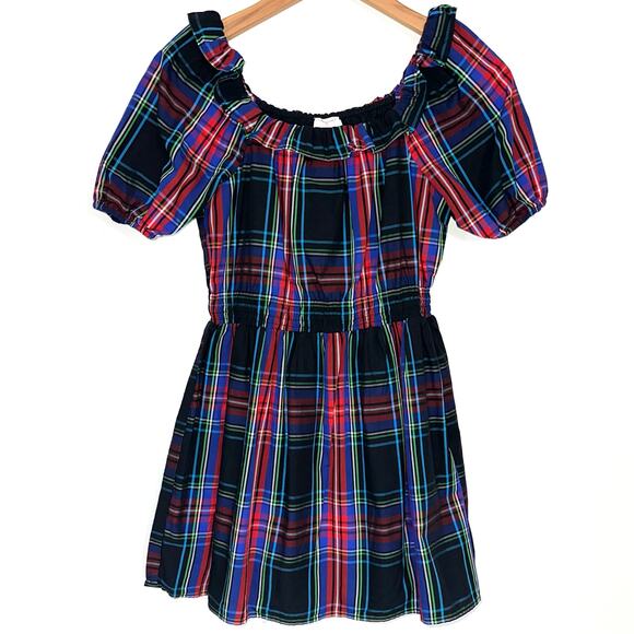JCrew Crewcuts Girls Puff Sleeve Dress in Black Stewart Tartan Size 12